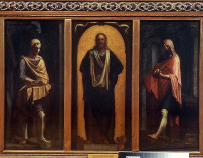 Cristo con dos santos. Pintura de Sebastiano del Piombo (1485-1547). Óleo sobre tela. Arte veneciano, Renacimiento. Galería de Arte Regional, Tambov de Sebastiano del (c.1485 1547) Piombo