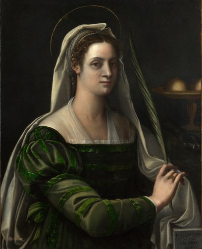 Retrato de una dama con los atributos de Santa Águeda, principios de la década de 1530 (óleo sobre lienzo) de Sebastiano del (c.1485 1547) Piombo