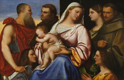 Madonna y el Niño con santos y donantes de Sebastiano del Piombo