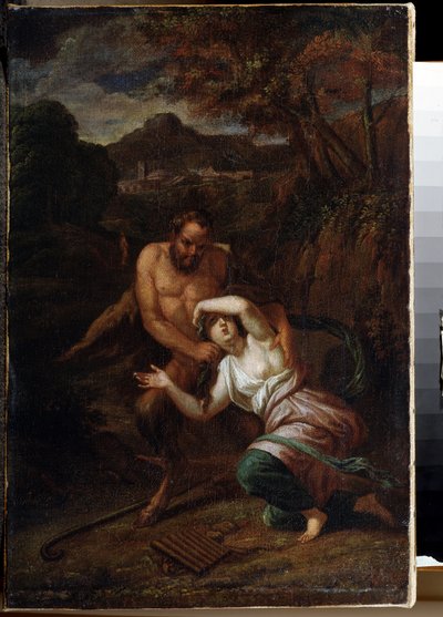 "Pan et la nymphe Syrinx" (Pan y la ninfa Syrinx) Peinture de Sebastien Bourdon (1616-1671) 17eme siecle State Open-air Museum Palace Gatchina, Saint Petersbourg de Sébastien Bourdon