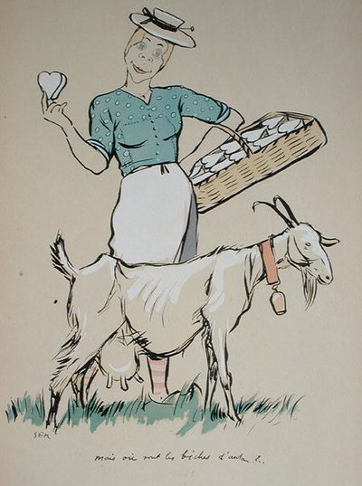 Fabricante de queso y su cabra, caricatura de 