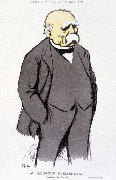 Retrato de Georges Clémenceau - dibujado por Sem, en “Fantasio” del 01/02/1918, no. 265 de Sem