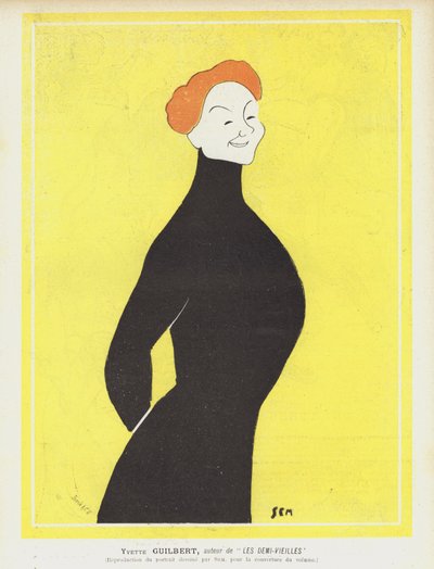 Yvette Guilbert, cantante y actriz de cabaret francesa. Ilustración para Le Rire de Sem
