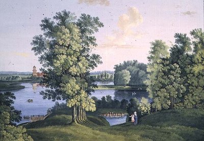Vista de la isla desde el gran lago en el parque de Tsarskoye Selo de Semen Fedorovich Shchedrin