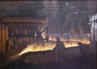 El taller de laminación en caliente de la Fábrica de Clavos Rojos en Leningrado par Pavlov, Semyon Andreevich (1893-1941). Óleo sobre lienzo, tamaño : 85x122 de Semyon Andreevich Pavlov