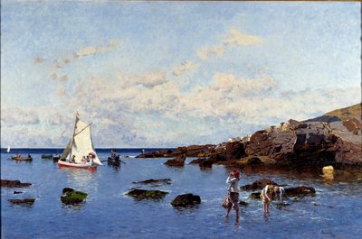 Vista de la playa cerca de Génova, Italia. Pintura de Serafin Avendano Martinez (ca. 1838-1916) 1881 Dim 85x132 cm Génova, Galleria d