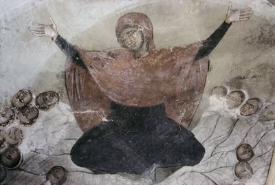 Raquel llorando por sus hijos, de la iglesia de San Demetrio, 1375-76 de Serbian School