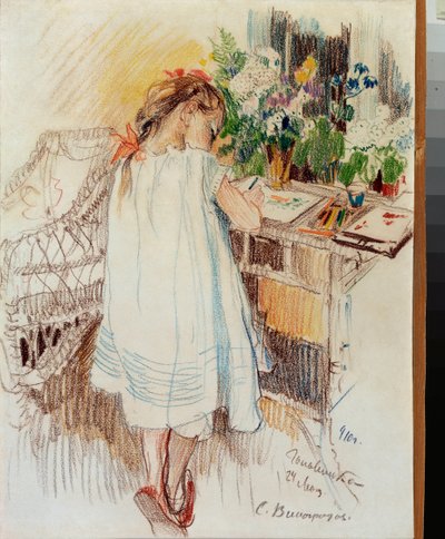 Une petite (Un pequeño) - Obra de Sergei Arsenyevich Vinogradov (1869-1938), lápiz de color sobre papel de Sergei Arsenevich Vinogradov