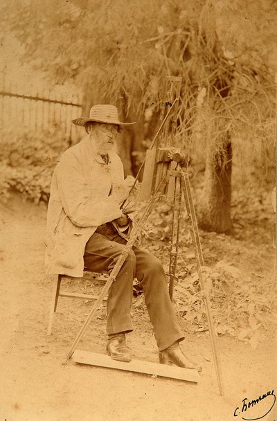 Retrato del poeta Yakov Petrovich Polonsky (Iakov Petrovitch Polonski) (1819-1898) en el caballete. Foto de albúmina de Sergei Dmitrievich Botkin (1869-1945) de Sergei Dmitrievich Botkin