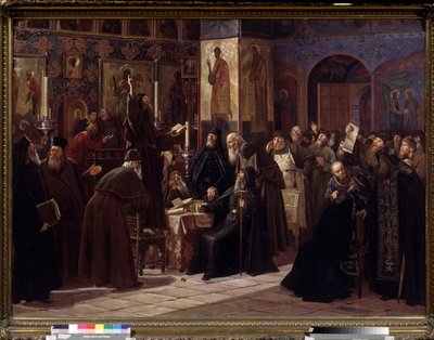 El levantamiento del monasterio de Solovetsky en 1666. Episodio del raskol de la Iglesia Ortodoxa (o cisma de 1666-1667) por parte de los Viejos Creyentes, en oposición a las reformas del Patriarca de Moscú, introducidas a partir de 1653. de Sergei Dmitrievich Miloradovich