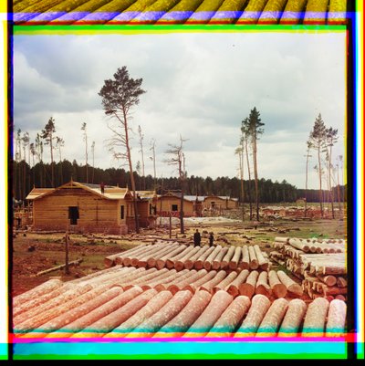 Troncos para la construcción del ferrocarril, Shadrinsk, Siberia de Sergei Mikhailovich Prokudin Gorskii