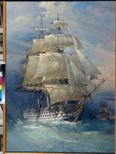 Barco ruso de primera línea Rossia - Pintura de Sergei Varlenovich Pen (nacido en 1952), óleo sobre lienzo, 2000 de Sergei Varlenovich Pen