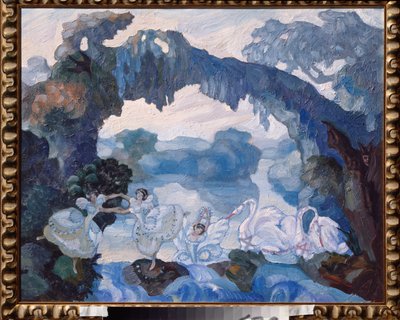 Escenografía del Ballet El Lago de los Cisnes de Tchaikovsky (1840-1893) - Por Sergei Sudeykin (Sergey Sudeikin) (1882-1946), óleo sobre tabla de Sergei Yurevich Sudeikin
