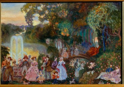 Fiestas públicas. Pintura de Sergei Yurievich Sudeykin (Sergei Sudeikin) (1882-1946), óleo sobre lienzo de Sergei Yurevich Sudeikin