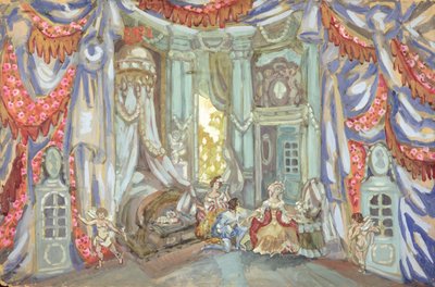 Escenografía de las "Bodas de Fígaro" de Beaumarchais de Sergei Yurevich Sudeikin