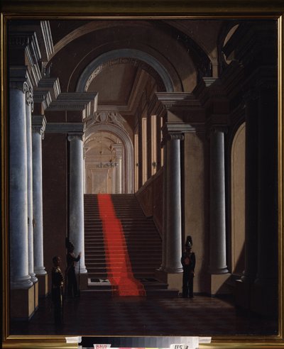 La escalera del Palacio Anichkov en San Petersburgo. Pintura de Sergey (Sergei, Sergei) Konstantinovich Zaryanko (Zarianko) (1818-1870), óleo sobre lienzo de Sergey Konstantinovich Zaryanko