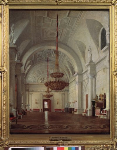 Vista del Salón Blanco del Palacio de Invierno de San Petersburgo. Pintura de Sergey (Sergei, Sergei) Konstantinovich Zaryanko (Zarianko) (1818-1870), óleo sobre lienzo. arte ruso de Sergey Konstantinovich Zaryanko
