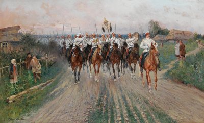Una banda pasa por el pueblo de Sergey Semyonovich Voroshilov