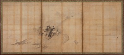 Paisaje: colinas y edificios, período Muromachi de Sesson Shukei