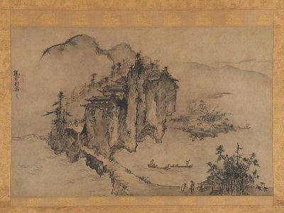 Paisaje con precipicio rocoso, siglo XVI de Sesson Shukei