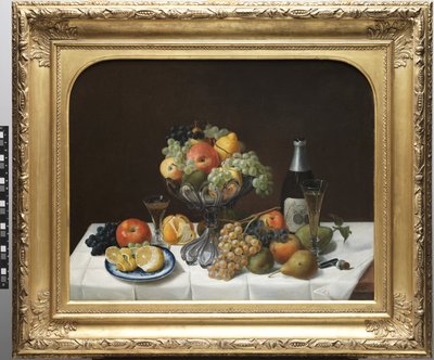 Bodegón de frutas con botella de champán de Severin Roesen