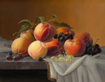 Melocotones, uvas y manzanas, s.f. (óleo sobre madera) de Severin Roesen