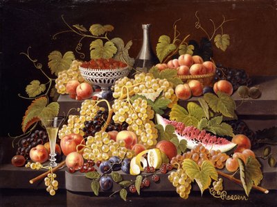 Naturaleza muerta con frutas y champán de Severin Roesen