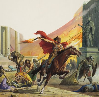 Bárbaros a la puerta (gouache sobre papel) de Severino Baraldi