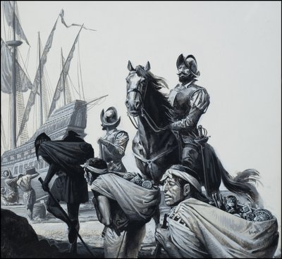 Transporte de oro por Panamá (gouache sobre papel) de Severino Baraldi