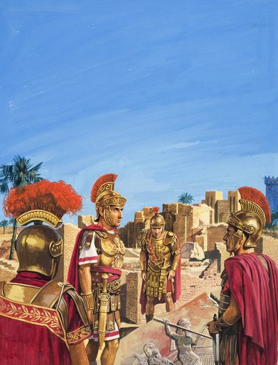 Romanos admirando restos de la Edad de Oro de Babilonia (gouache sobre papel) de Severino Baraldi