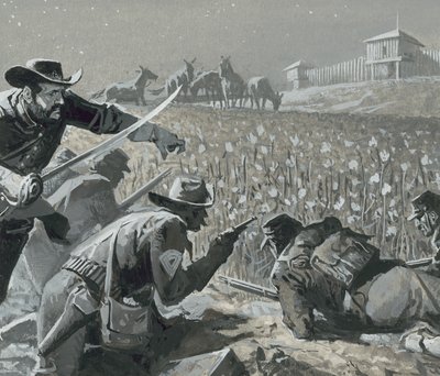 Con sus hombres ocultos, Fetterman esperó a que los indios merodeadores... de Severino Baraldi