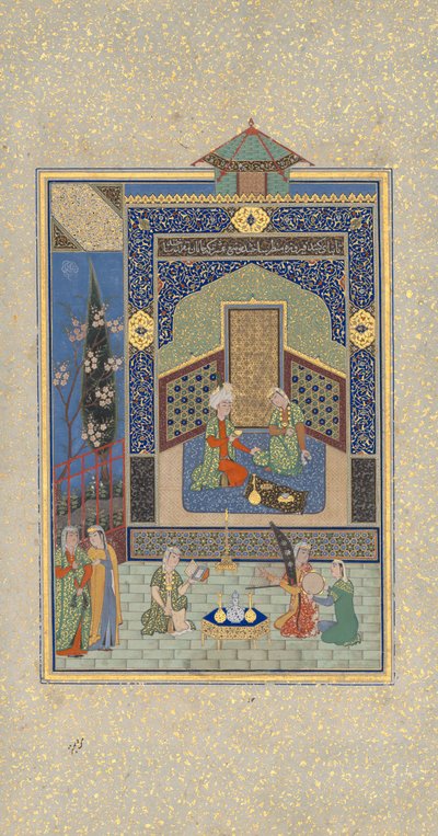 Bahram Gur en el Palacio Turquesa el miércoles, Folio 216 de un Khamsa de Shaikh Zada