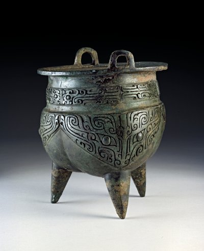 Vasija Li, con diseño taotie, período Erligang, dinastía Shang, c.1500-1050 AC de Shang Dynasty Chinese School