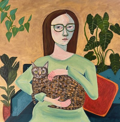 Mujer acogedora con un gato de Sharyn Bursic