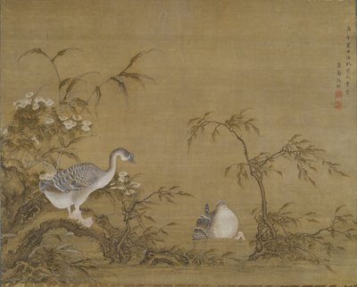 Gansos en la orilla del río, dinastía Qing de Shen Kai