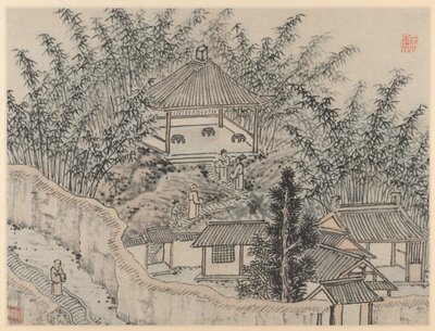 Doce vistas de la colina del tigre, Suzhou: Pabellón de bambú, colina del tigre de Shen Zhou