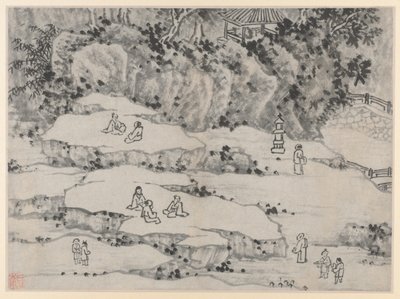 Doce Vistas de la Colina del Tigre, Suzhou: La Terraza de la Piedra que Asiente, Colina del Tigre..., después de 1490 de Shen Zhou