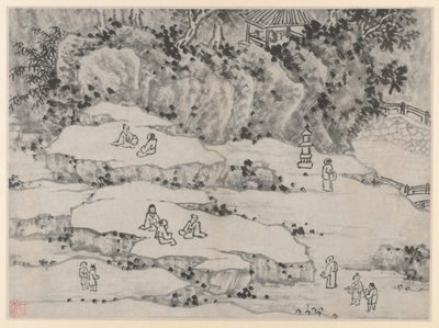 Doce vistas de la colina del tigre, Suzhou: La terraza de la piedra que asiente, la colina del tigre y el asiento de mil hombres de Shen Zhou
