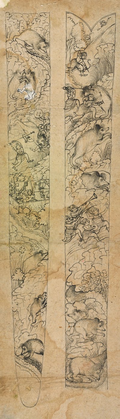 Un rajá cazando jabalíes, diseño para una vaina, ca. 1750-1760 de Shevdar Gangeyagi