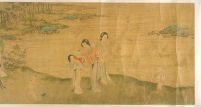 Mujeres y niños en un jardín (tinta y color sobre seda) de Shi Wang
