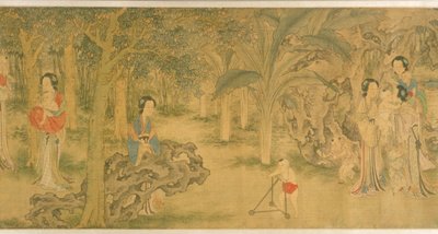 Mujeres y niños en un jardín (tinta y color sobre seda) de Shi Wang
