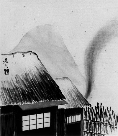 Cabaña y montañas, siglo XIX de Shibata Zeshin