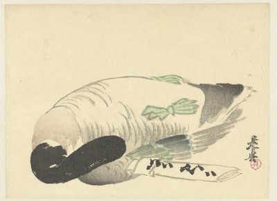 Pato muerto junto a carta doblada de Shibata Zeshin