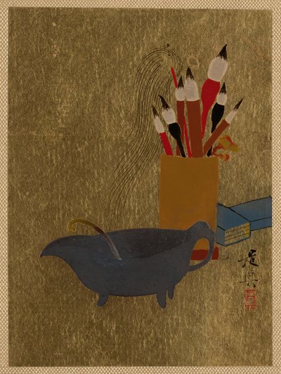 Kessel und Kiste mit Pinseln de Shibata Zeshin
