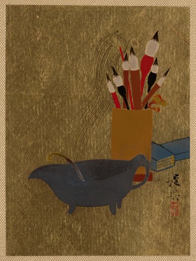 Tetera y caja con pinceles, 1882 de Shibata Zeshin