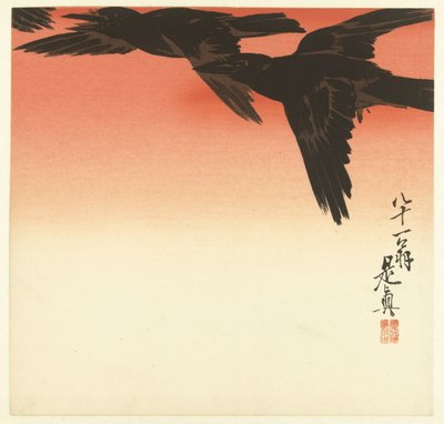 Cuervos contra un cielo rojo de Shibata Zeshin