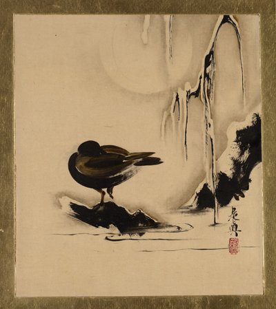 Pinturas de laca de varios temas: Pájaro y sauce en la nieve de Shibata Zeshin