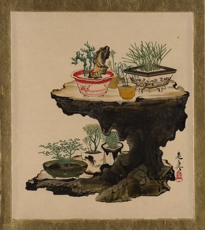 Pinturas de Laca de Varios Temas: Bonsái, 1882 de Shibata Zeshin