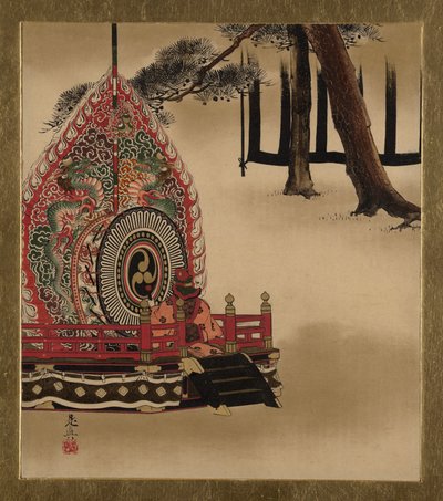 Pinturas de laca de varios temas: Tambor para danza Gagaku, 1882 de Shibata Zeshin