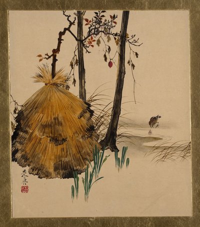 Pinturas de Laca de Varios Temas: Refugio de Nieve para un Árbol con Gorrión de Shibata Zeshin
